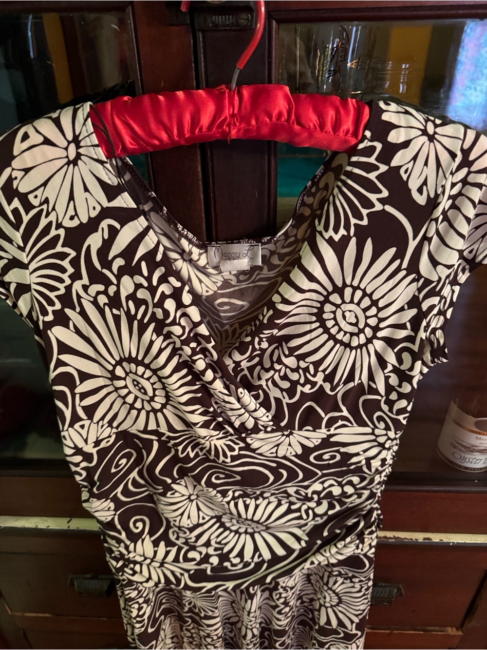 Midi Dress in Brown and White Floral Print